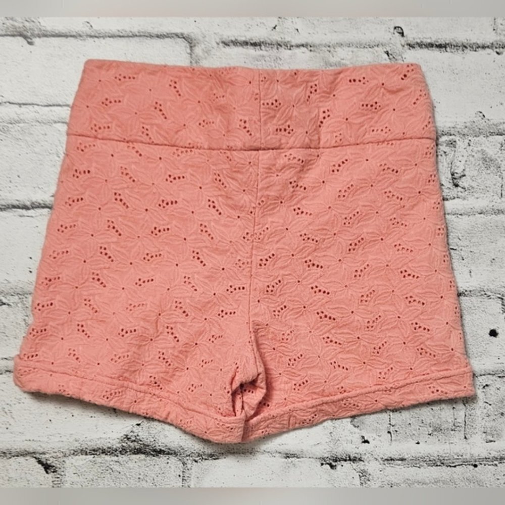 le Chateau Salmon Color Solid Eyelet Embroidery Shorts - Picture 2 of 8
